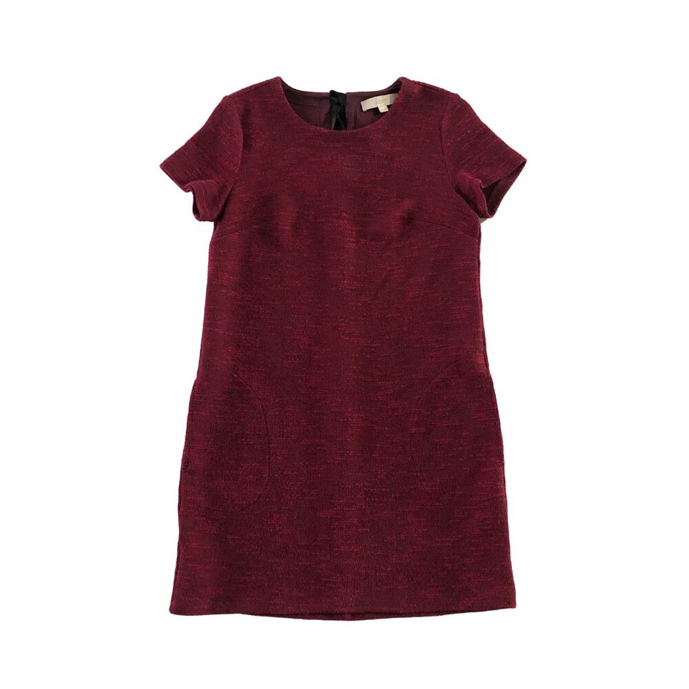 Ann Taylor Loft Sz 4 Red Ribbon Pockets Rayon Blend Retro 50s Tweed Shift Dress
